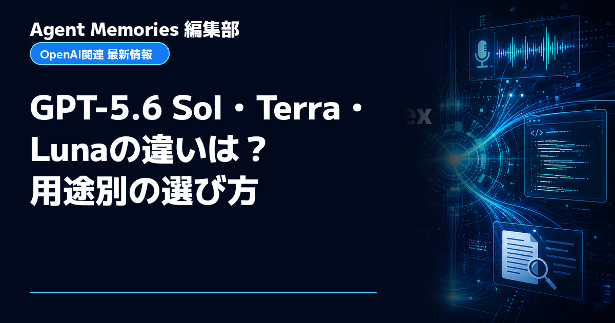 Agent Memories編集部による非公式記事「GPT-5.6 Sol・Terra・Lunaの違いは？用途別の選び方」。OpenAIとの提携・承認はありません